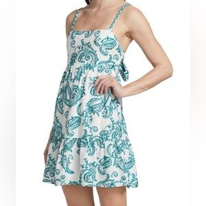 ALICE + OLIVIA Dress Size 4 Khira Paisley Embroidered Tiered Dress White & Blue